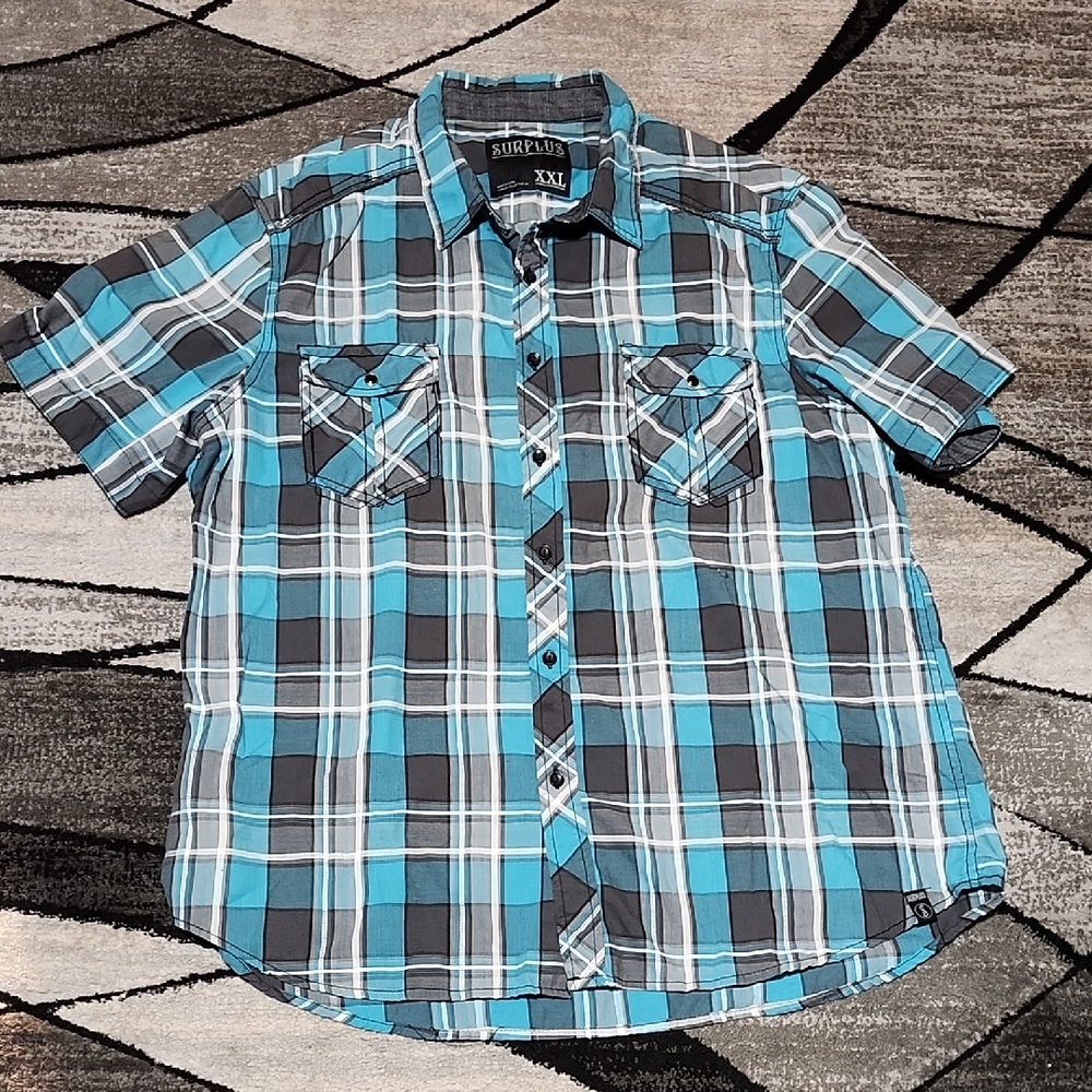 SURPLUS PLAID BUTTON-DOWN WESTERN SHORT-SLEEVE SHIRT XXL